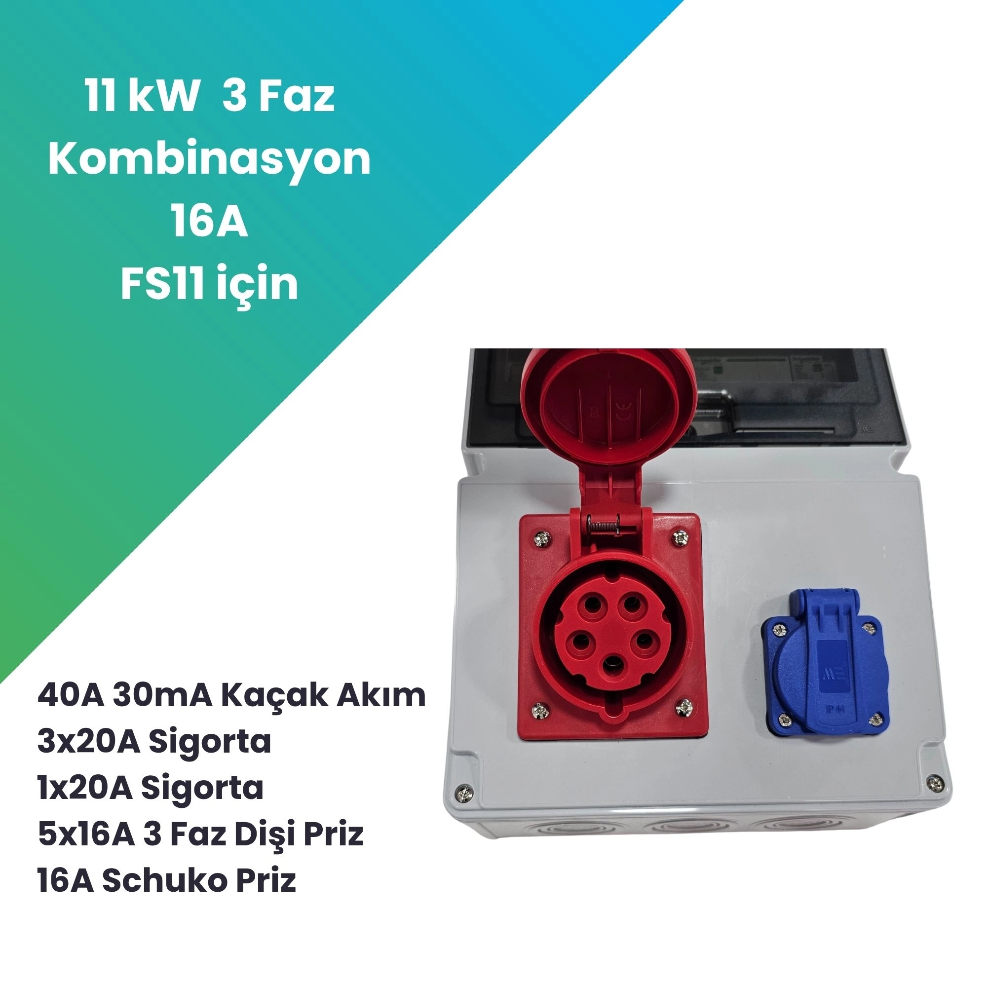 Filşarj 11 kW 3 Faz 16A Kombinasyon Kutusu