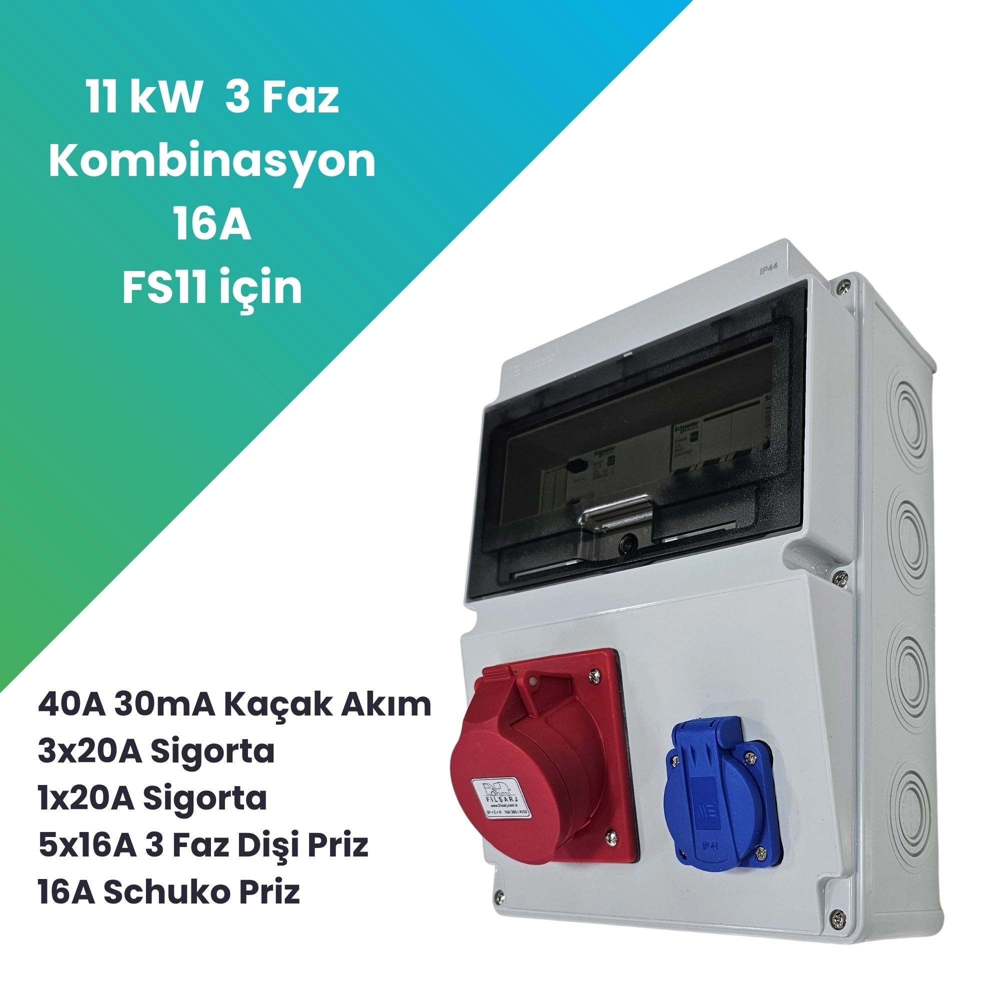 Filşarj 11 kW 3 Faz 16A Kombinasyon Kutusu