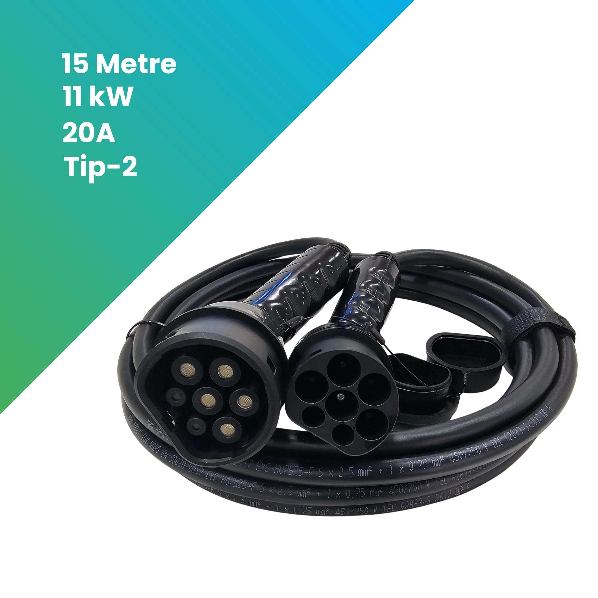 11 kW 15 Metre Elektrikli Araç AC Tip-2 Şarj Kablosu