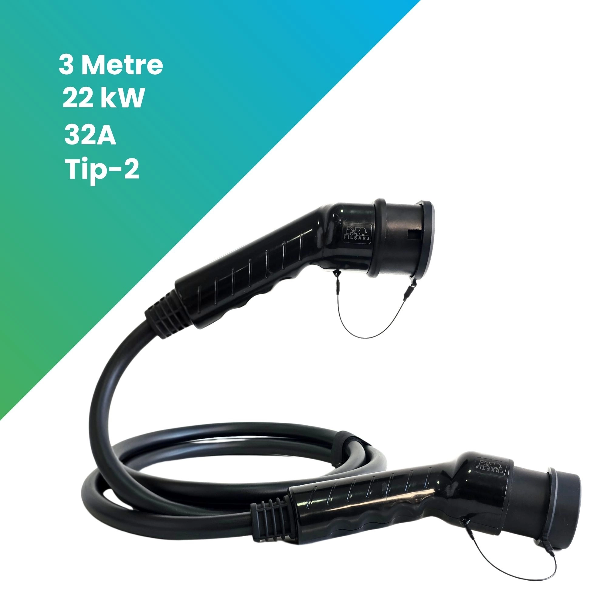 22 kW 3 Metre Elektrikli Araç AC Tip-2 Şarj Kablosu