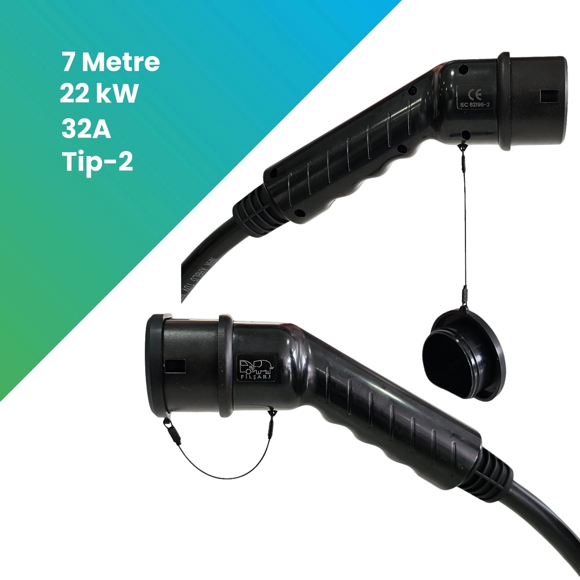 22 kW 7 Metre Elektrikli Araç AC Tip-2 Şarj Kablosu