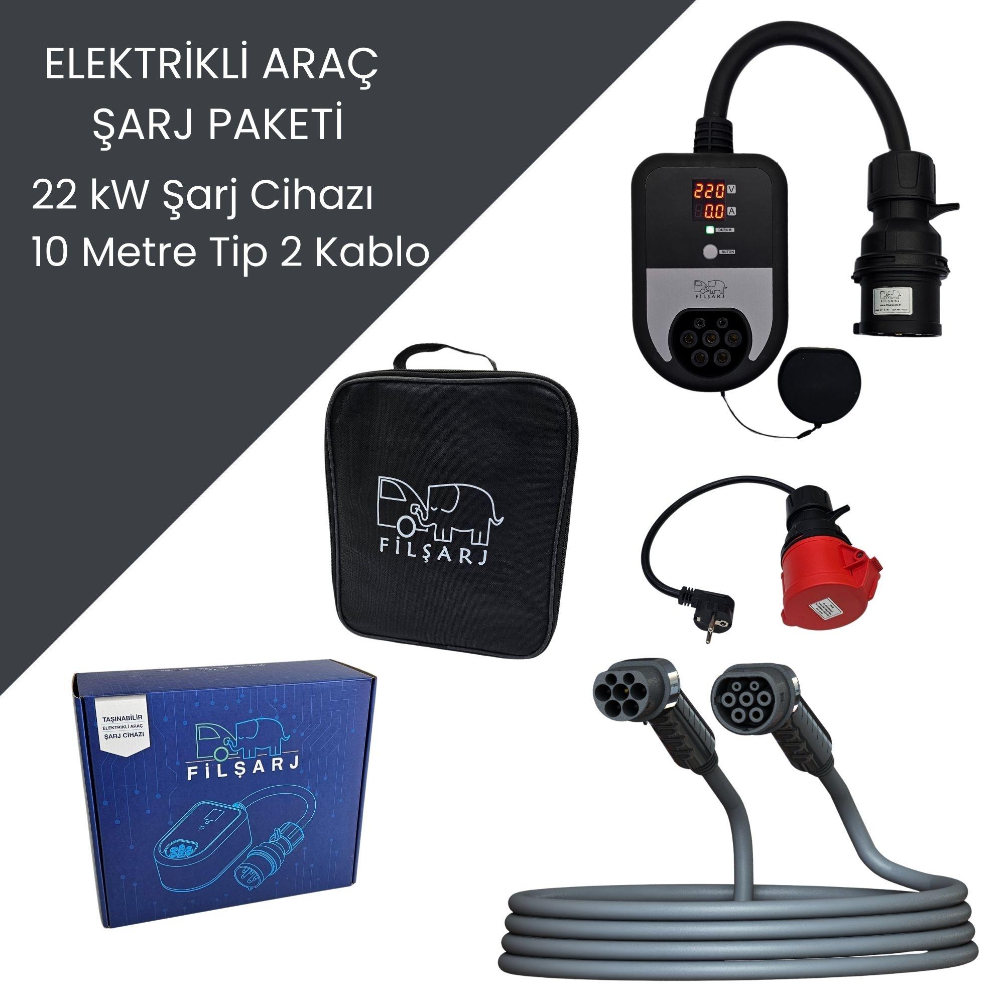 Filşarj%20Elektrikli%20Araç%20Şarj%20Paketi%2022%20Kw%20Şarj%20Cihazı%20+%2010%20Metre%20Tip%202%20Kablo