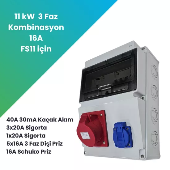 Filşarj 11 kW 3 Faz 16A Kombinasyon Kutusu